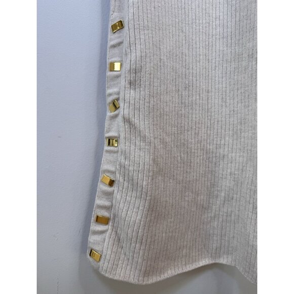 Alice + Olivia Jenner Crew Neck Dress Midi Ribbed Wool Sz L Oatmeal - Picture 6 of 16